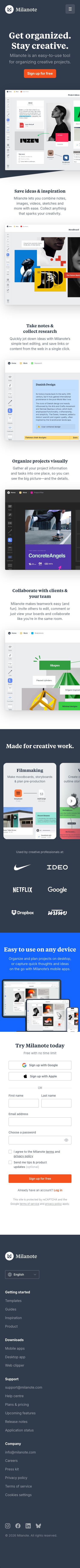 Milanote - the tool for organizing creative projects - mobile full page