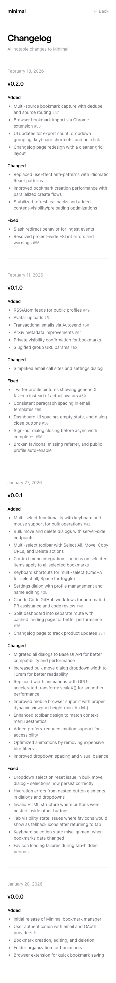 Minimal So — Changelog - mobile full page
