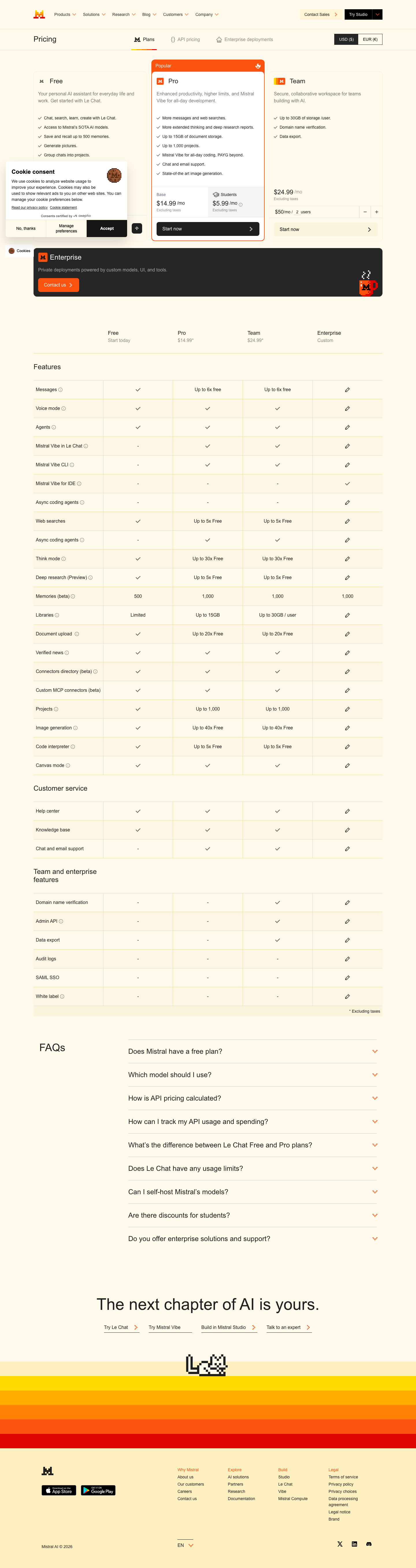Mistral — Pricing - full page scroll