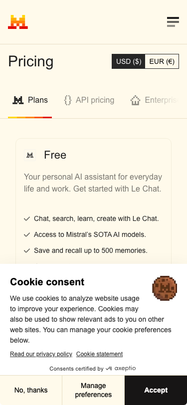 Mistral — Pricing - mobile