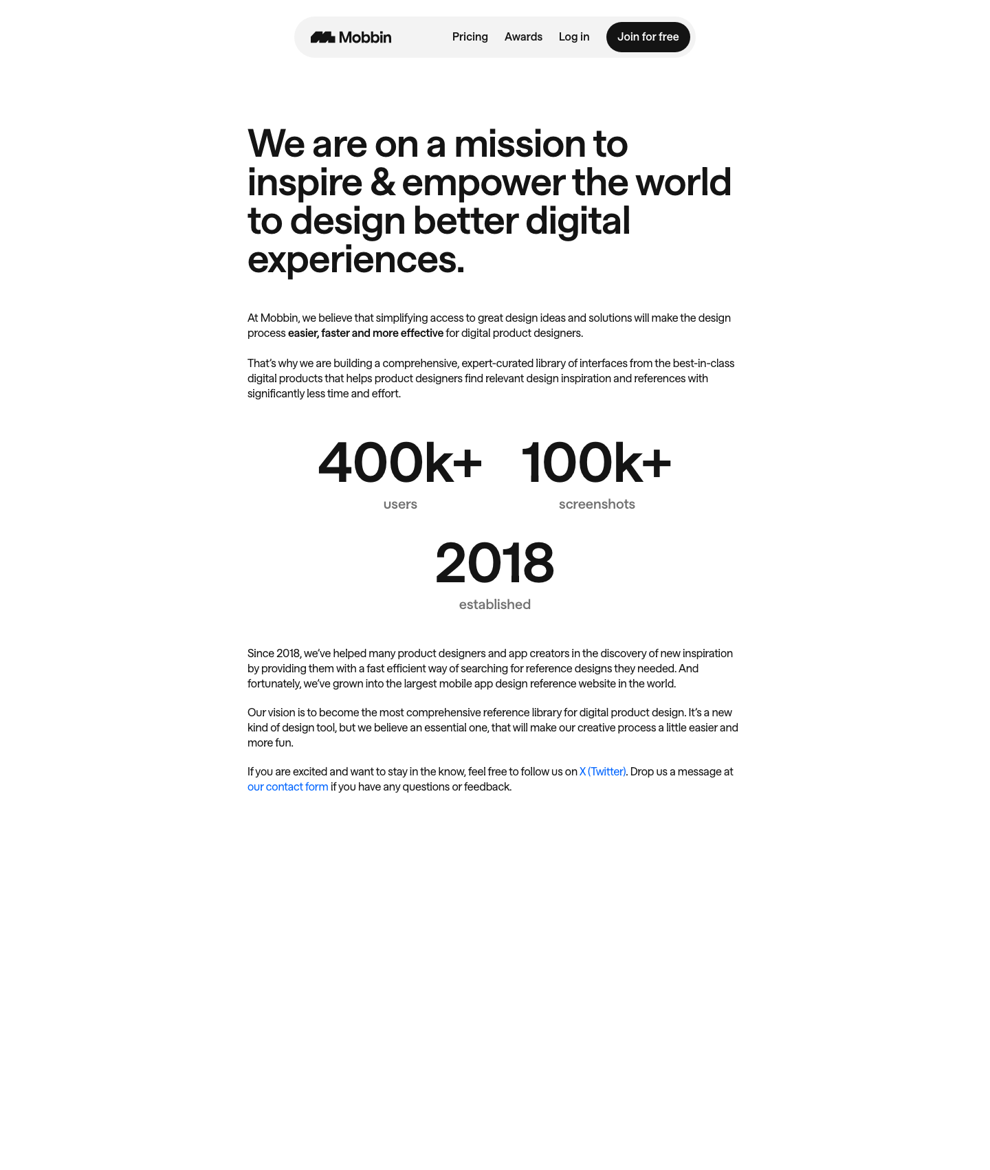 Mobbin — About - full page scroll