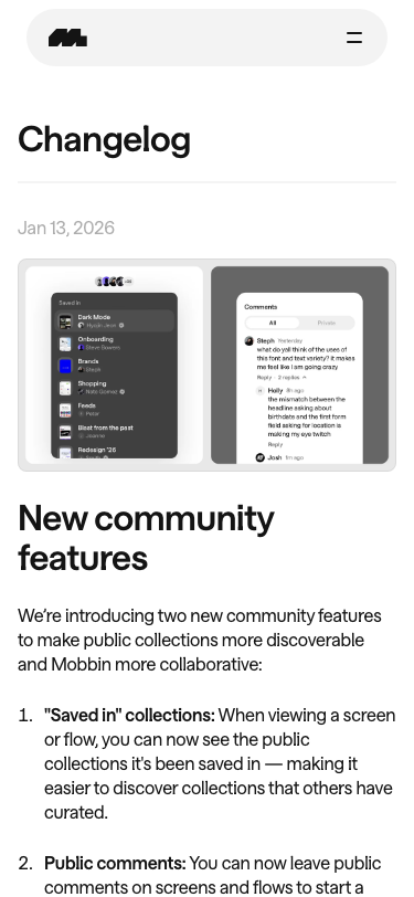 Mobbin — Changelog - mobile