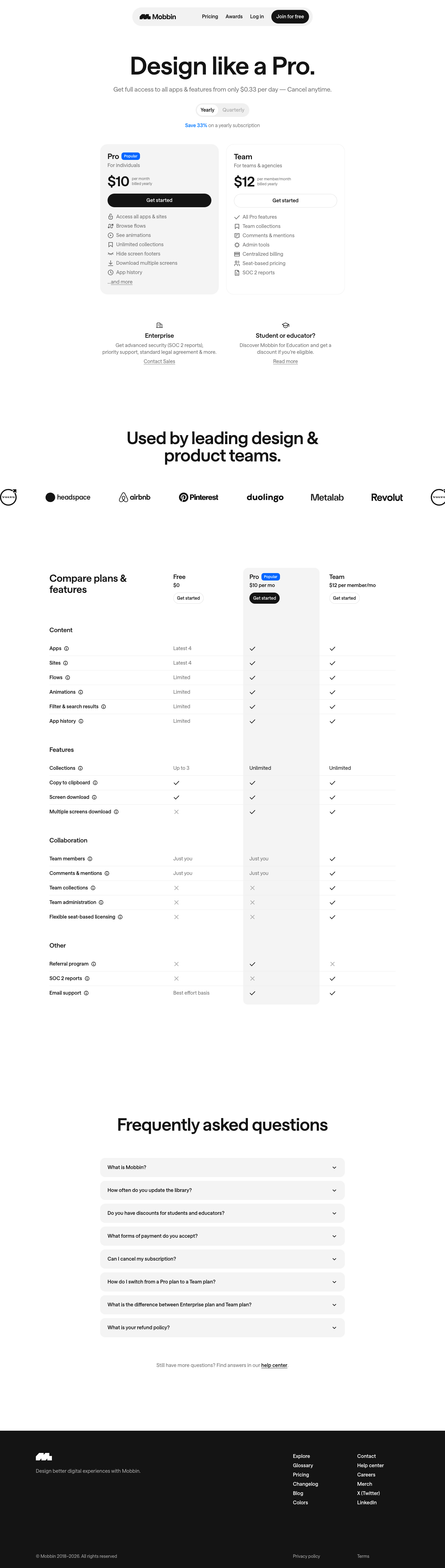 Mobbin — Pricing - full page scroll