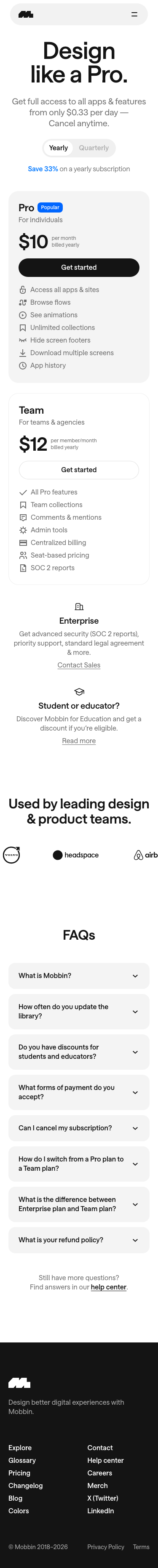 Mobbin — Pricing - mobile full page