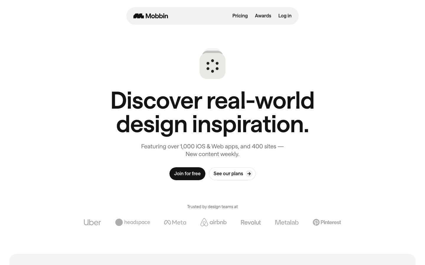 The page prioritizes a clean, typographic presentation. Large, bold typography dominates the hero section, establishing a strong visual hierarchy. The overall feel is precise and functional, emphasizing clarity and information delivery. · design inspiration, design resource, design tools, design platform, design community, mobbin, inspiration site