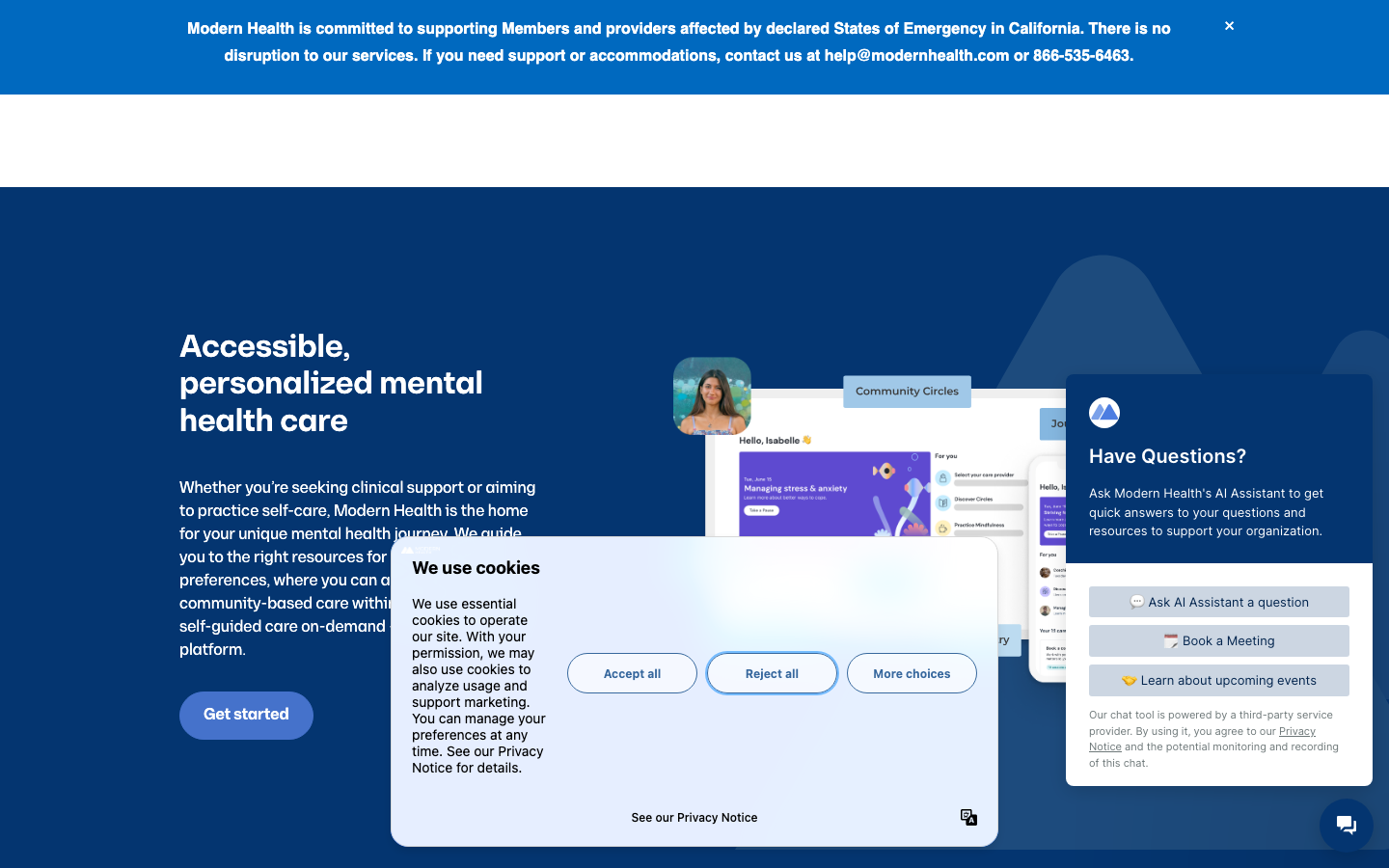 The page uses a split layout with a large, calming hero image on one side and text content on the other. The typography is clean and modern, with ample whitespace contributing to a sense of clarity and professionalism. · health tech, mental wellness, modern health, split screen, minimalist design, calm aesthetic, professional website