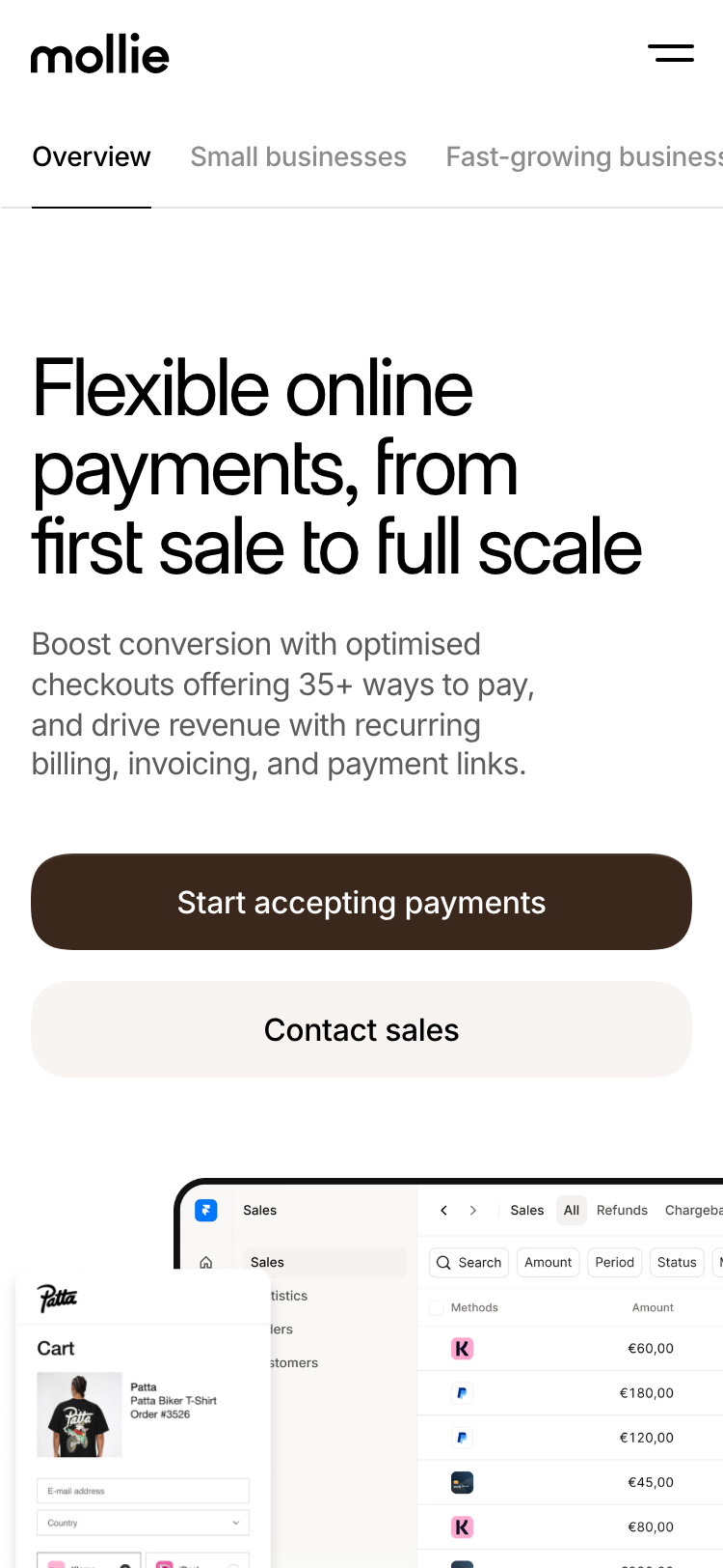 Mollie · Features - mobile