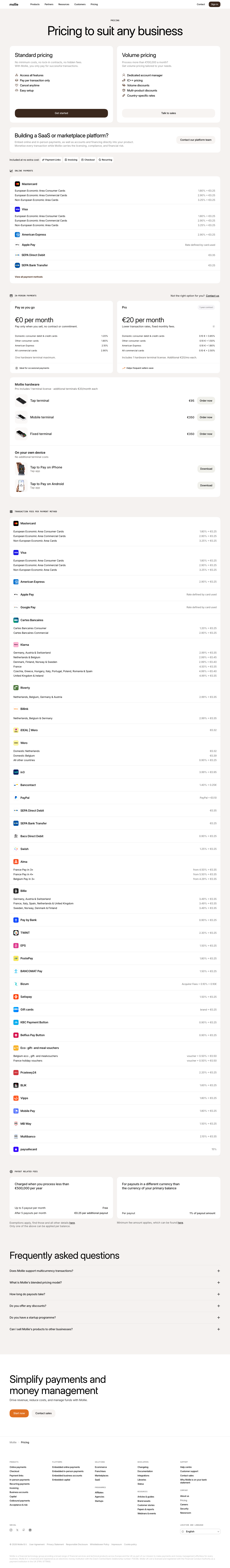 Mollie · Pricing - full page scroll