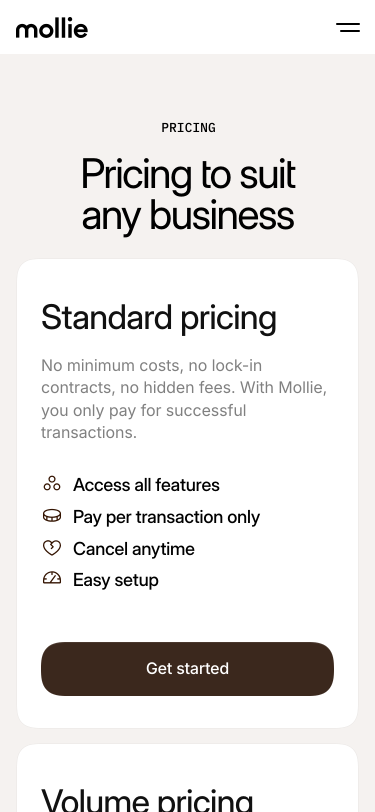Mollie · Pricing - mobile