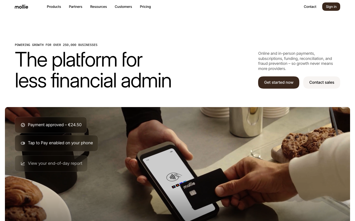 Clean, high-contrast layout featuring oversized sans-serif typography and a stark white background. The transition to a full-width lifestyle image creates a strong visual break between the value proposition and the product proof. · fintech hero, minimalist saas, high contrast typography, swiss style web design, payment platform landing page