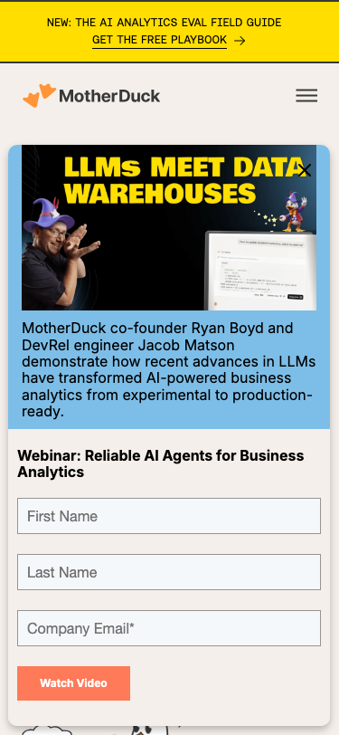 MotherDuck | The Cloud Data Warehouse Built on DuckDB - mobile