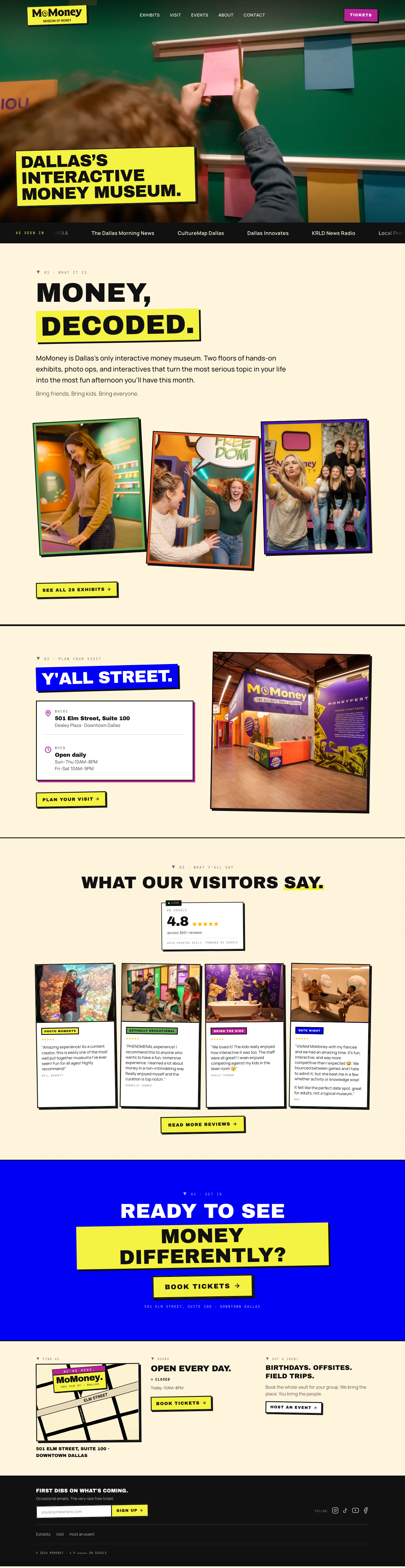 Interactive Money Museum in Dallas | MoMoney - full page scroll