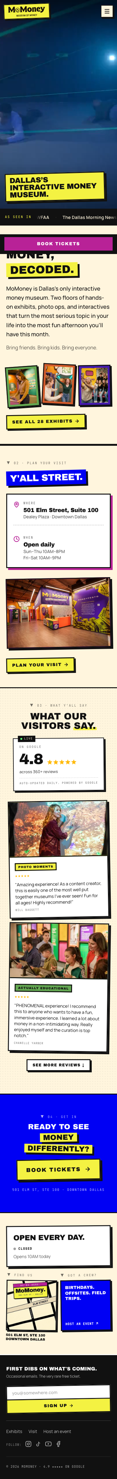 Interactive Money Museum in Dallas | MoMoney - mobile full page