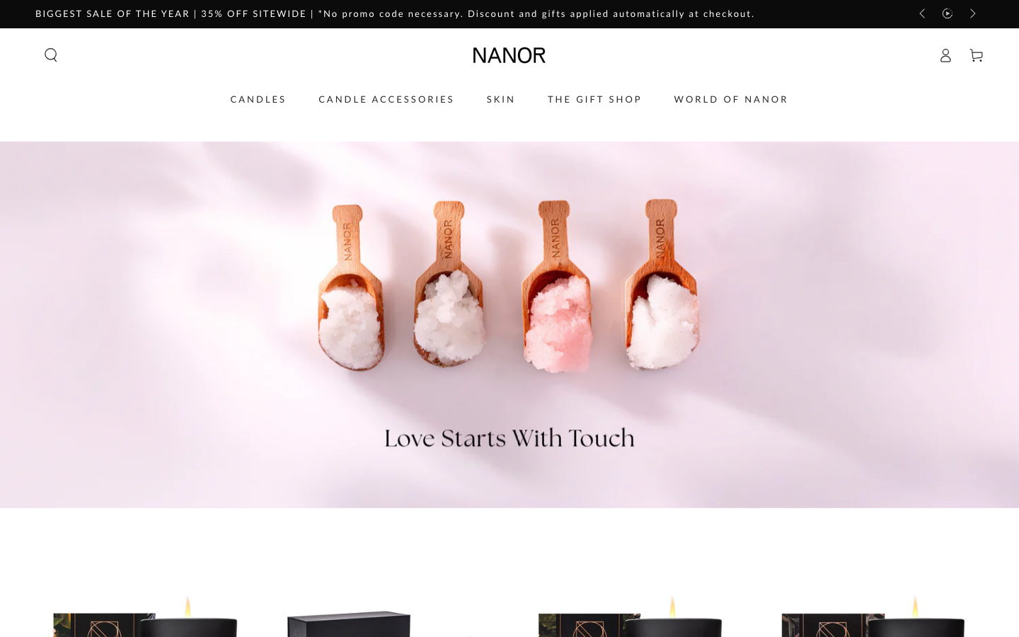 Around the world and into your home. Whether you want to reset your mood or set the mood, Nanor scented candles infuse your space with scents that are at once modern and timeless. From exotic florals to robust spices, they are sparks of genius that deliver instant atmosphere. The perfect gift for everyone on your list. · minimalism, editorial, monochrome, playful, vintage, ecommerce, hero-fullbleed, logo-cloud, hero-with-cta