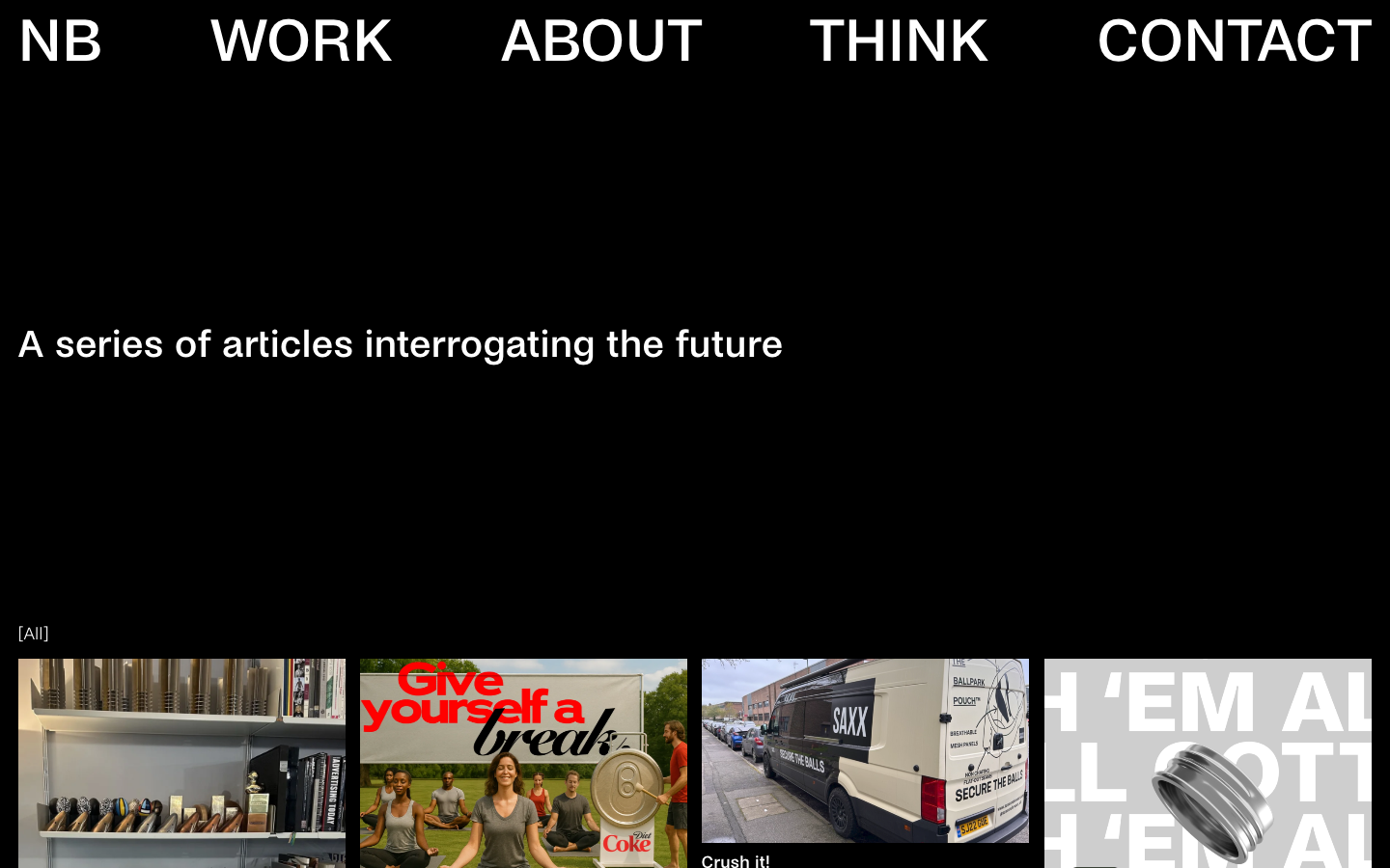 The page employs a stark split-screen layout, contrasting a left-side text block with a right-side visual showcase of their work. Typography is clean and functional, emphasizing clarity and hierarchy. The overall mood is professional and understated. · branding agency, design portfolio, studio website, split screen, minimalist design, editorial layout, swiss style, black and white, creative agency, visual identity