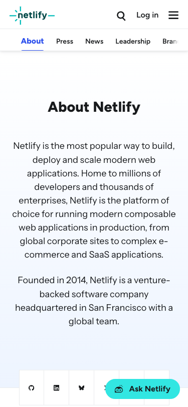 Netlify — About - mobile