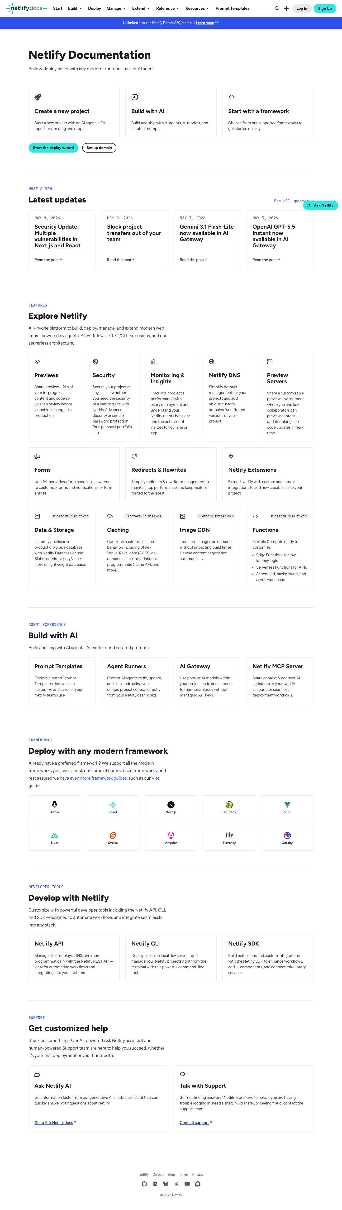 Netlify — Docs - full page scroll