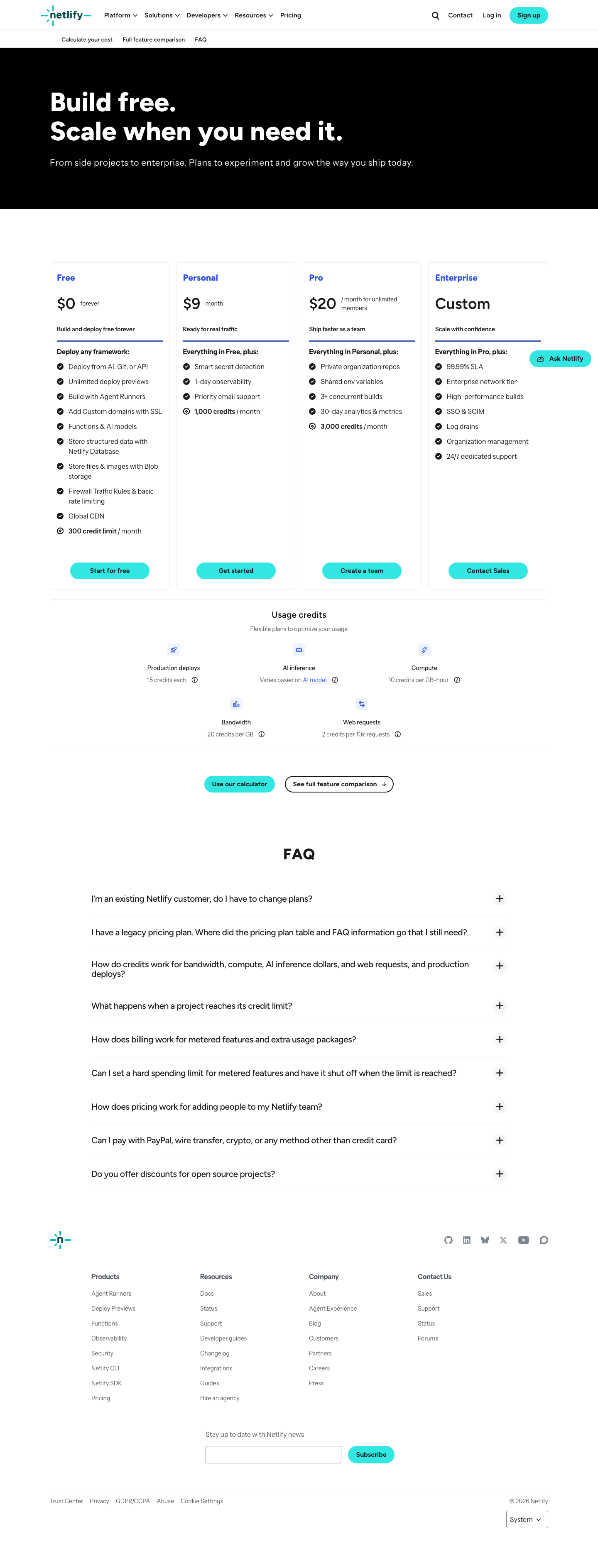 Netlify — Pricing - full page scroll