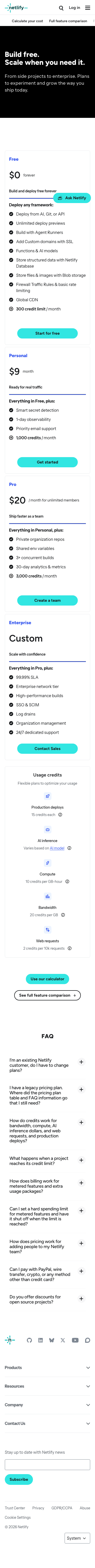 Netlify — Pricing - mobile full page