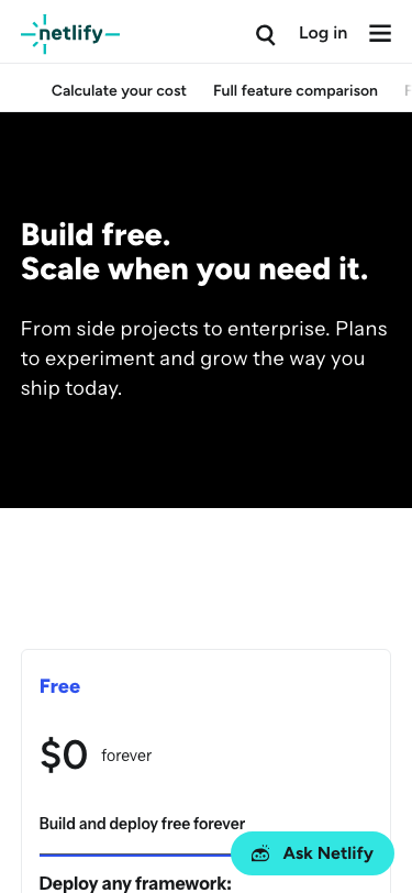 Netlify — Pricing - mobile