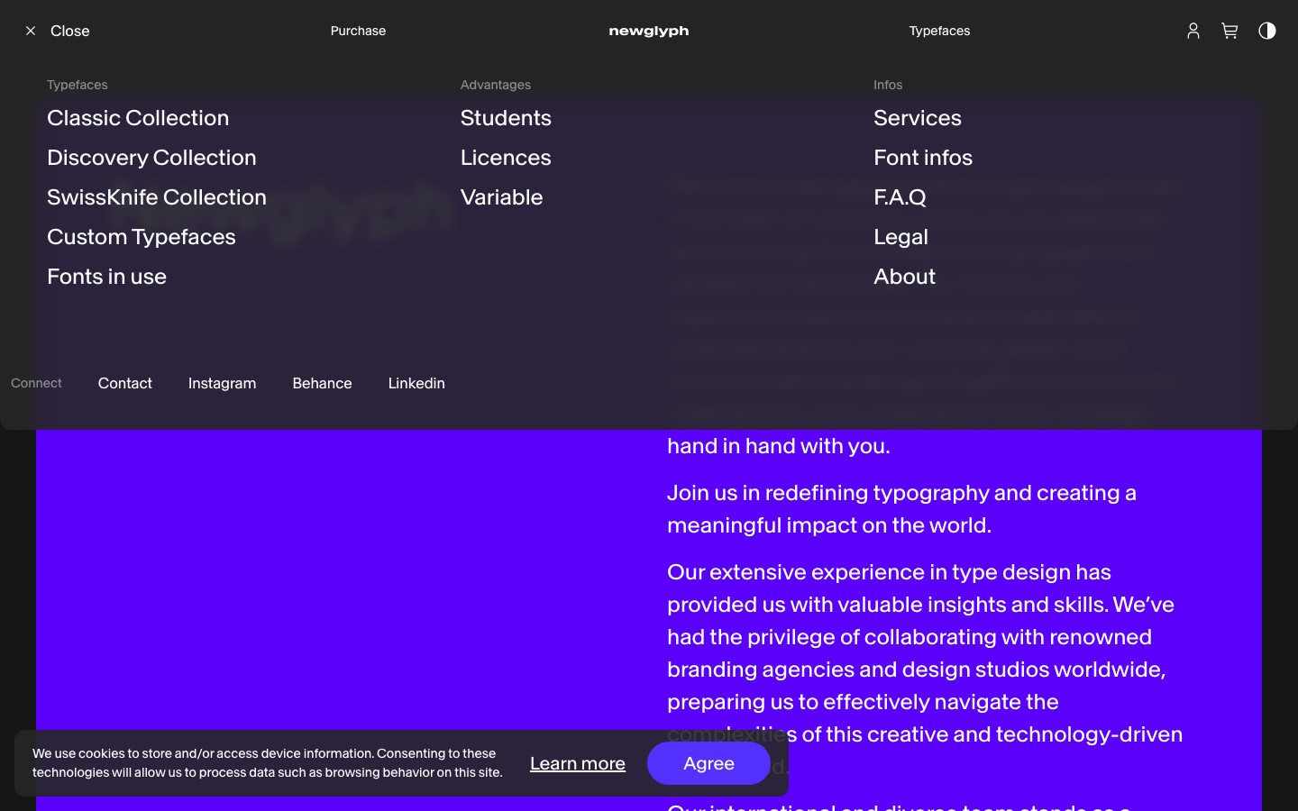 The page prioritizes typographic display with a bold, impactful headline. The stark contrast and limited color palette emphasize the typeface itself, creating a clean and authoritative presentation. · type foundry, font showcase, typography design, typeface shop, design studio, black and yellow, minimalist typography