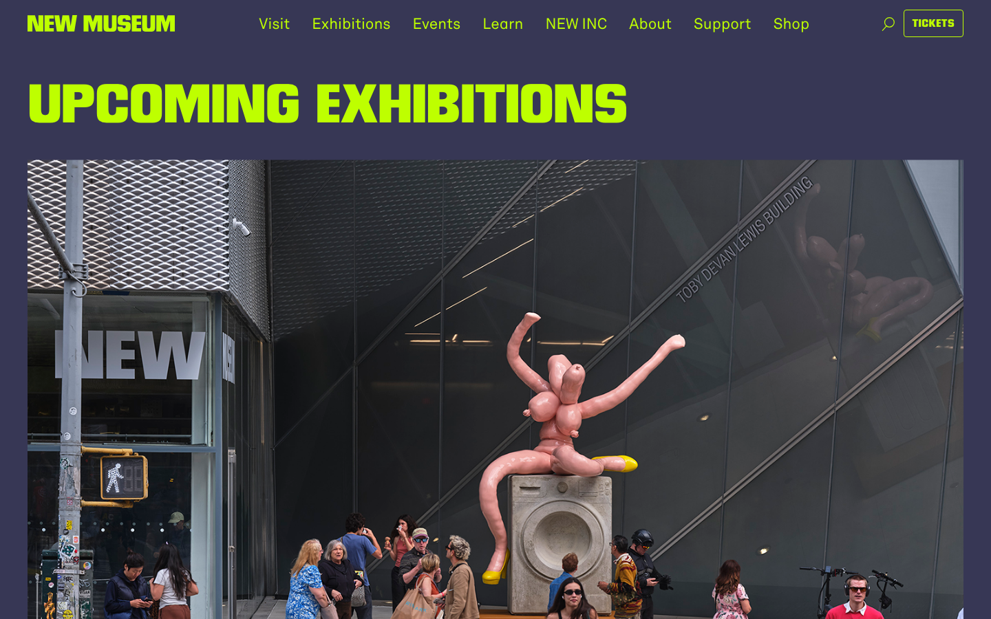 The design prioritizes impactful typography and ample negative space, creating a sense of quiet authority. The use of a bold, sans-serif typeface and a limited color palette contributes to a refined, intellectual mood. · museum website, art museum design, nonprofit website, minimalist museum, editorial website, typography focused, modern museum, green and yellow, institutional design, cultural institution