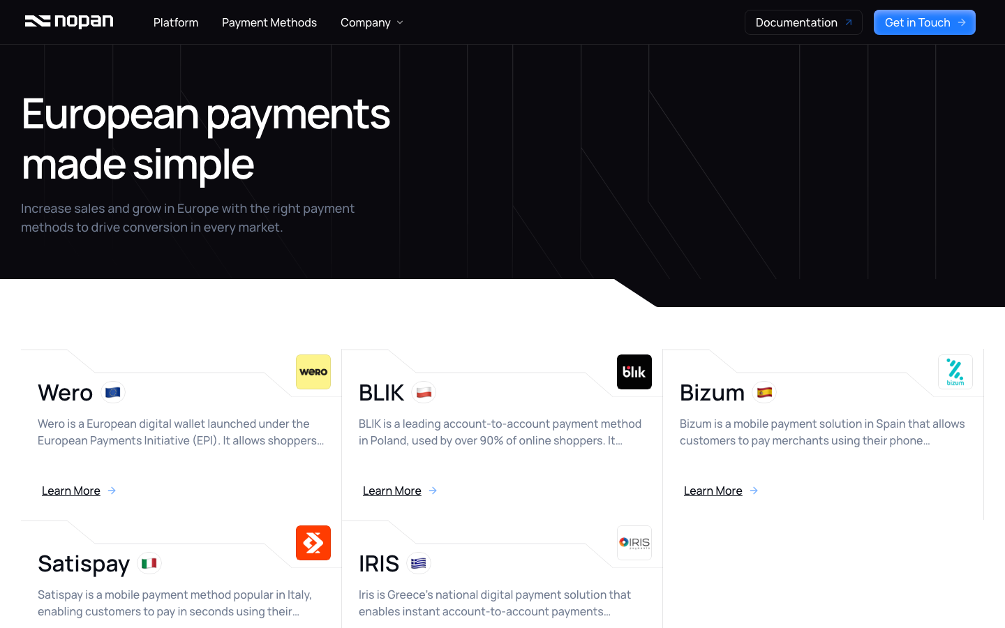 High-contrast layout featuring a deep charcoal hero section with subtle geometric line art, transitioning into a clean white grid of payment method cards. · fintech catalogue, dark mode hero, payment method grid, corporate minimalism, high contrast saas