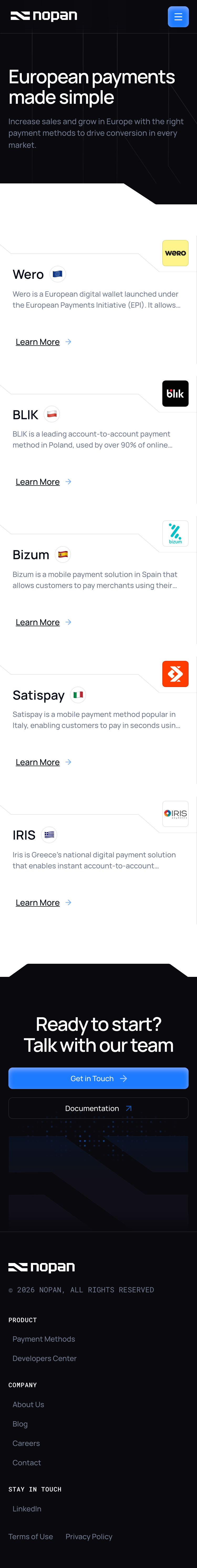 Nopan · Features - mobile full page