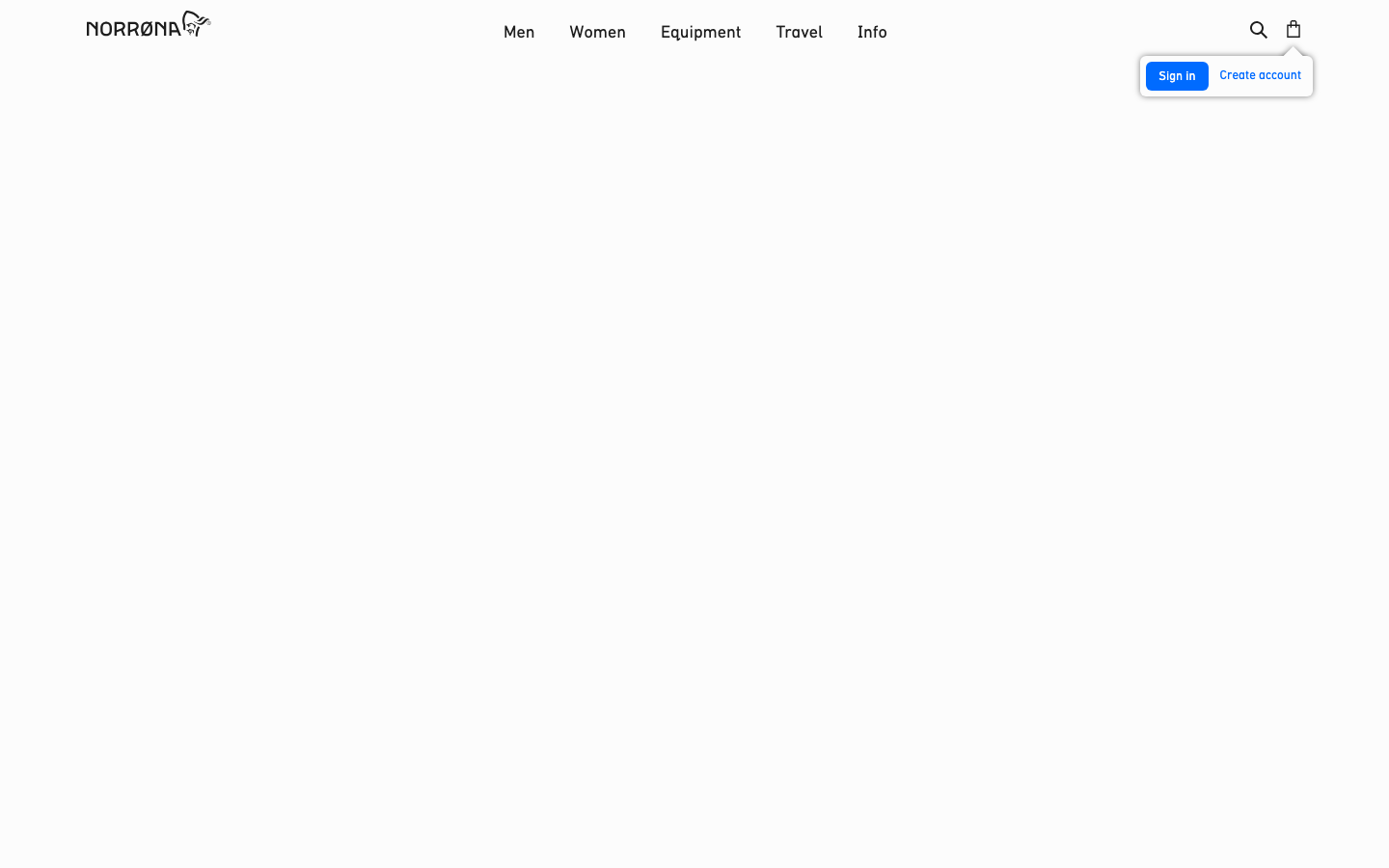 The page uses a full-bleed image to establish a sense of place, with clean typography and ample negative space. The overall feel is understated and focused on the product's connection to the natural environment. · outdoor apparel, mountain wear, technical clothing, sustainable fashion, adventure gear, norrona products, minimalist design, full screen image