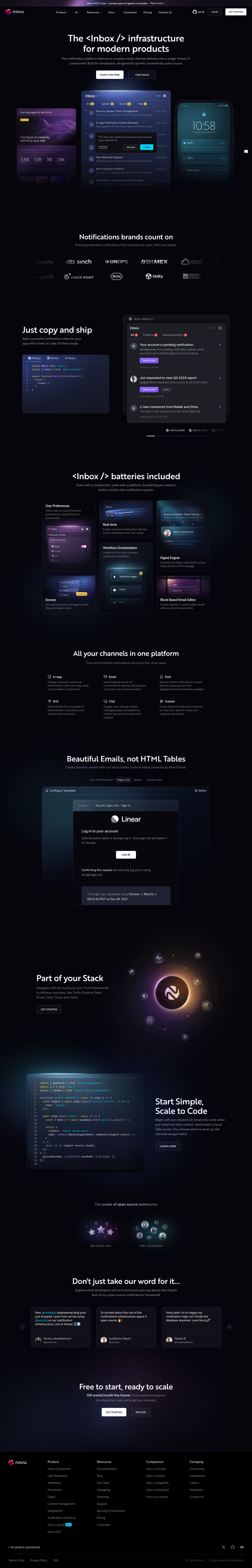 Novu - Open-source notifications infrastructure for devs and product teams - full page scroll