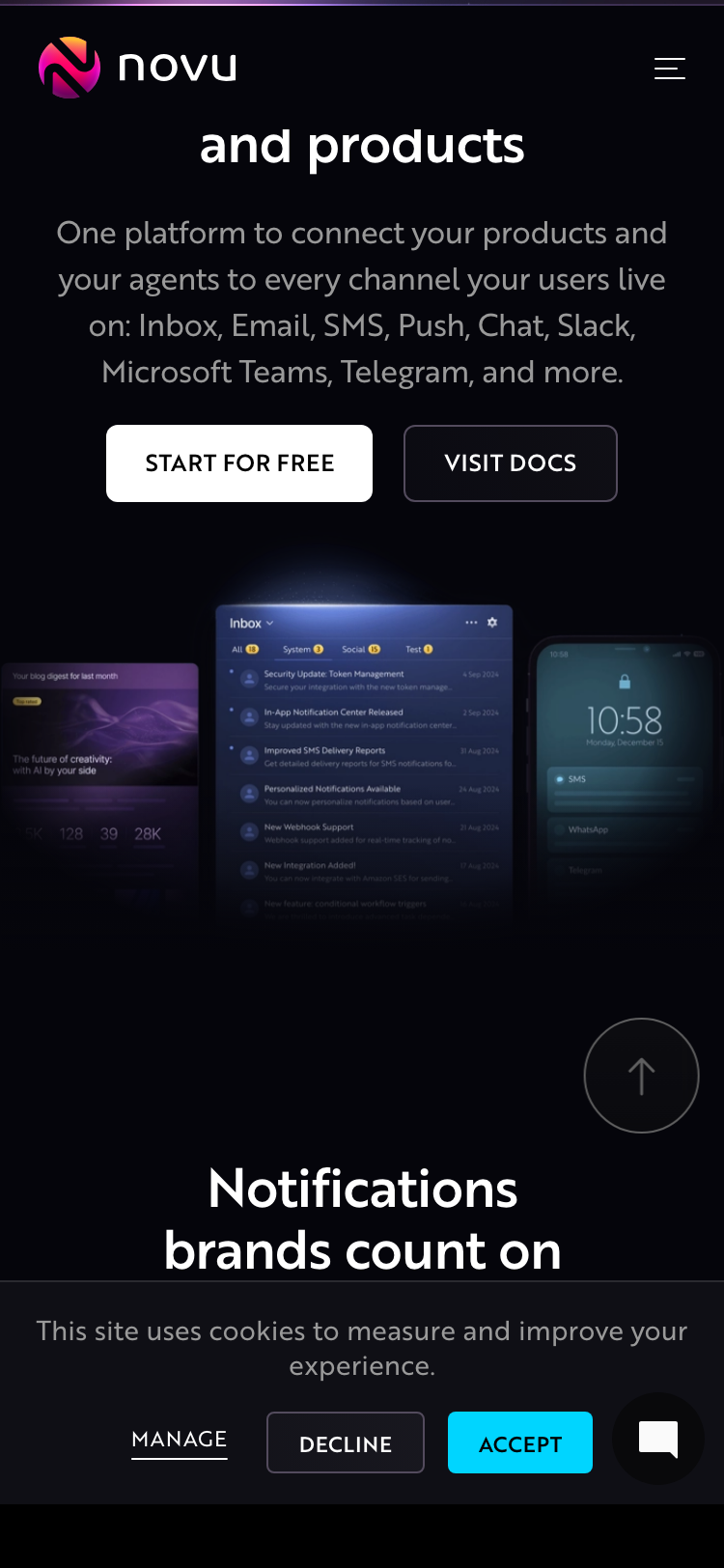 Novu - Open-source notifications infrastructure for devs and product teams - mobile full page