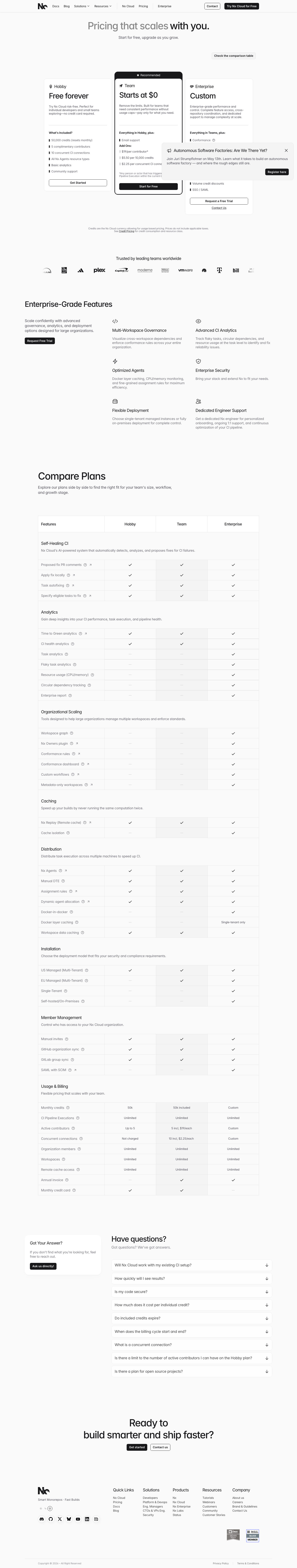 Nx — Pricing - full page scroll
