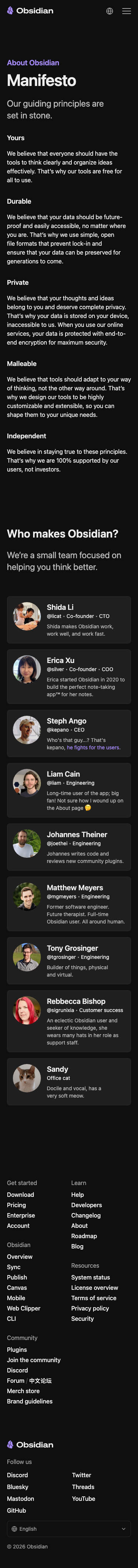 Obsidian Md — About - mobile full page