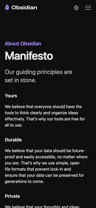 Obsidian Md — About - mobile