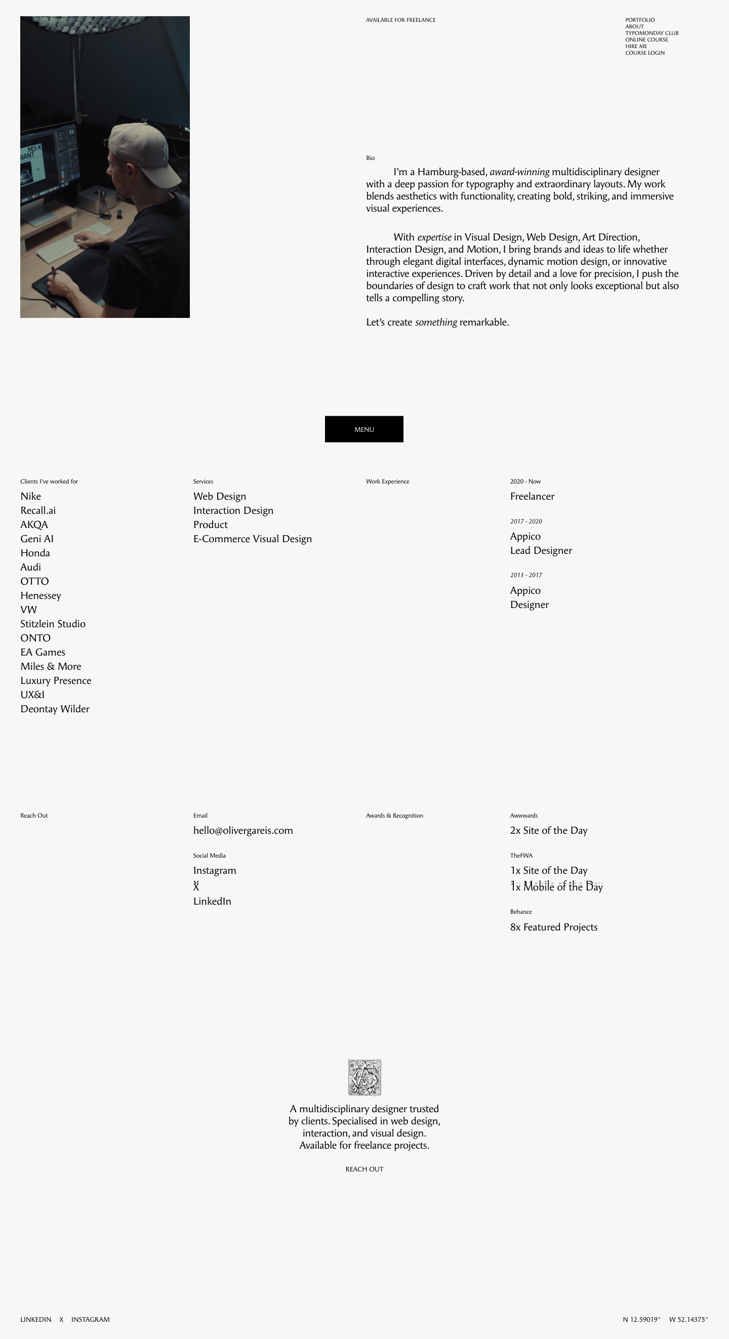 Oliver Gareis · About - full page scroll