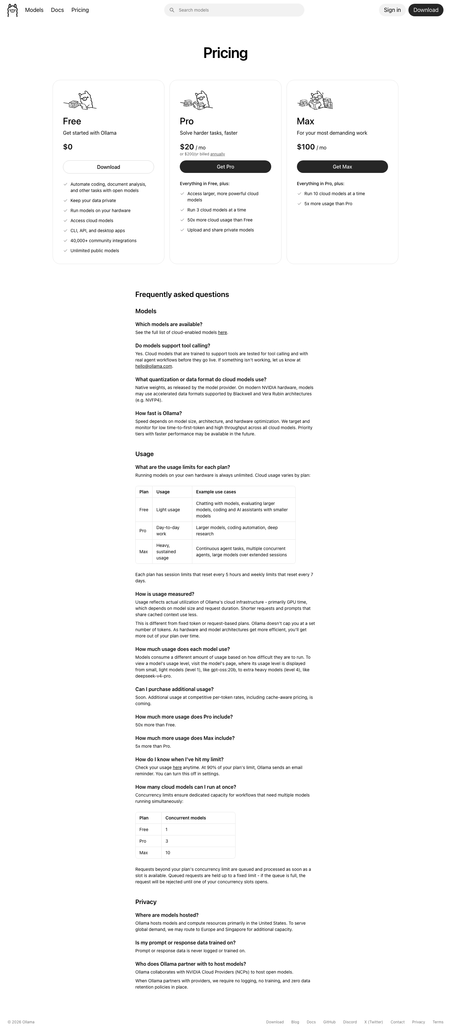 Ollama — Pricing - full page scroll