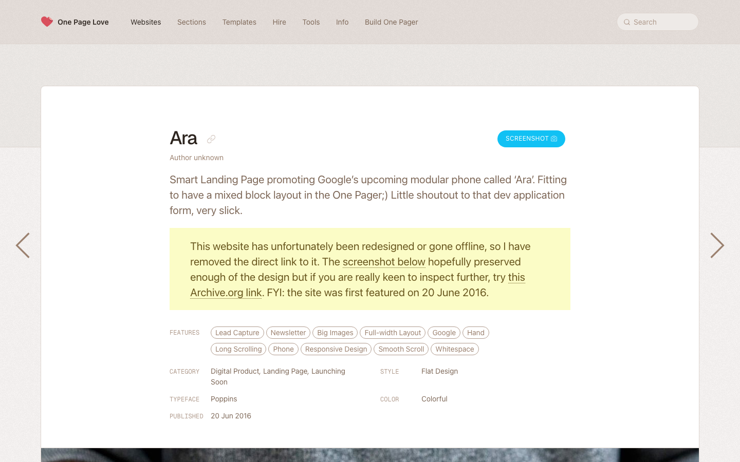 The layout prioritizes a clean, grid-based structure with distinct sections for navigation, curated links, and a brief description. The design feels refined and purposeful, emphasizing clarity and a sense of established authority. · one page websites, web design curation, portfolio grid, minimalist design, editorial web, website inspiration, design resource