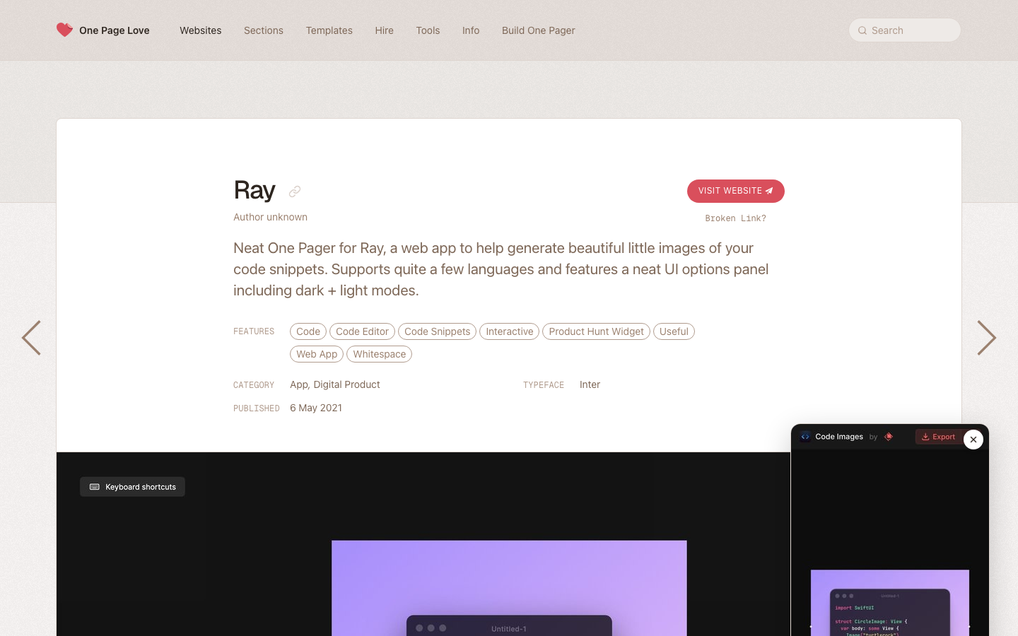 The layout prioritizes a clean, grid-based structure with distinct sections for navigation, curated links, and a brief description. The design feels refined and purposeful, emphasizing clarity and a sense of established authority. · one page websites, web design curation, portfolio grid, minimalist design, editorial web, website inspiration, design resource