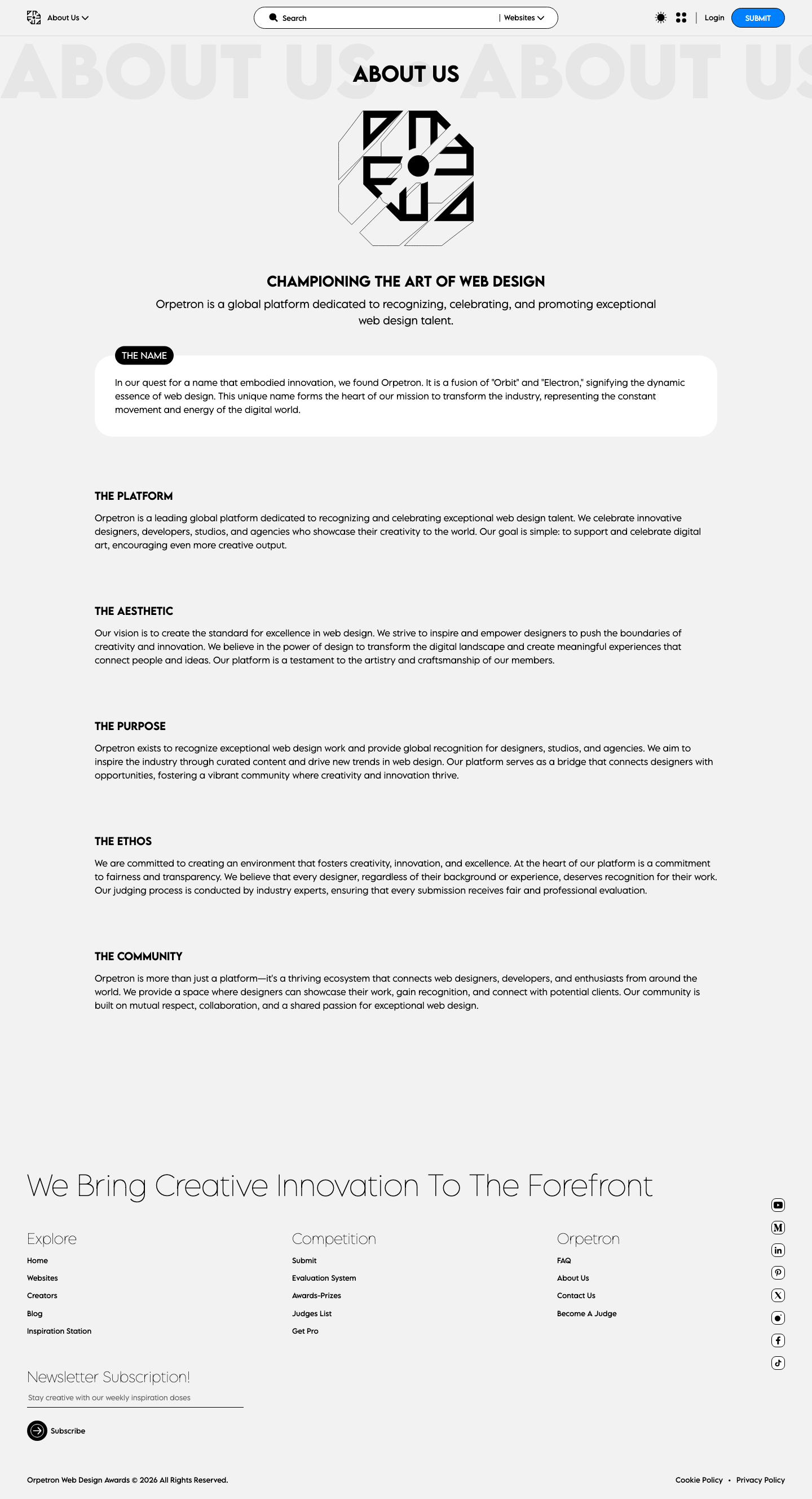 Orpetron — About - full page scroll