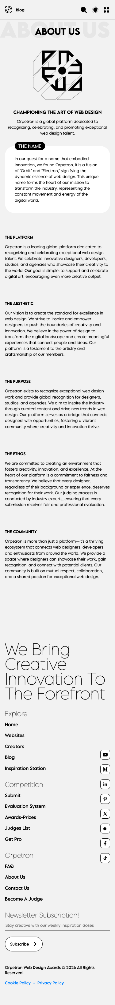 Orpetron — About - mobile full page