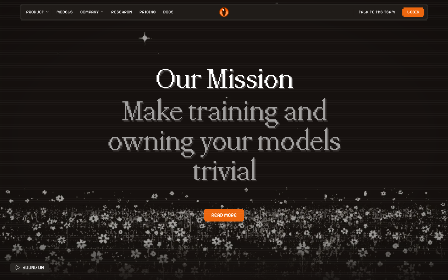 High-contrast dark interface featuring a mix of elegant serif and pixelated typography. The background uses a grainy, stippled floral pattern that creates a digital-organic tension. · dark ai landing page, pixel typography, futurist serif, high contrast dark mode, stippled background, technical manifesto