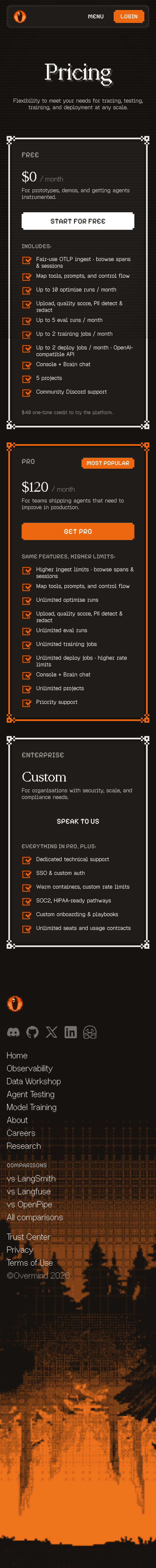 Overmind · Pricing - mobile full page