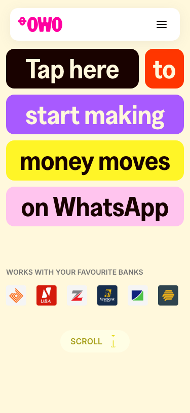 OWO - Send money on WhatsApp - mobile