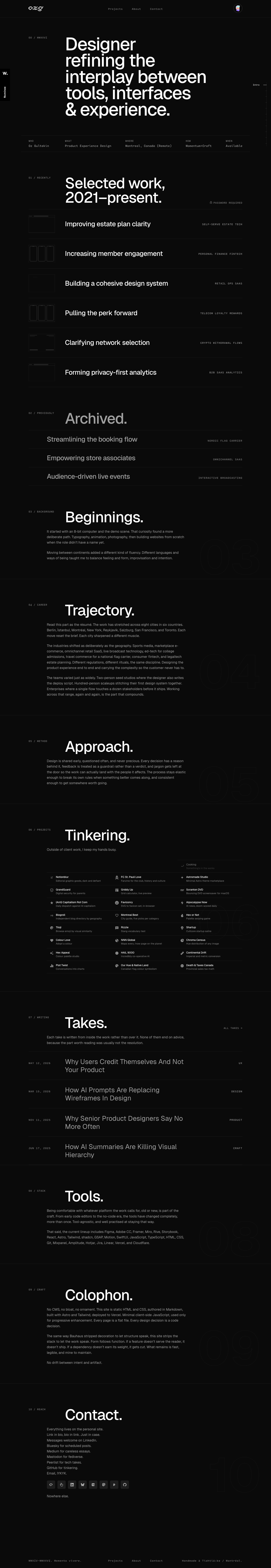 Oz Gultekin — Product Experience Designer Portfolio ⊹ Montreal, Canada - full page scroll