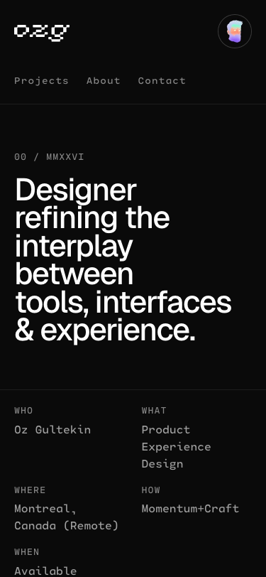 Oz Gultekin — Product Experience Designer Portfolio ⊹ Montreal, Canada - mobile