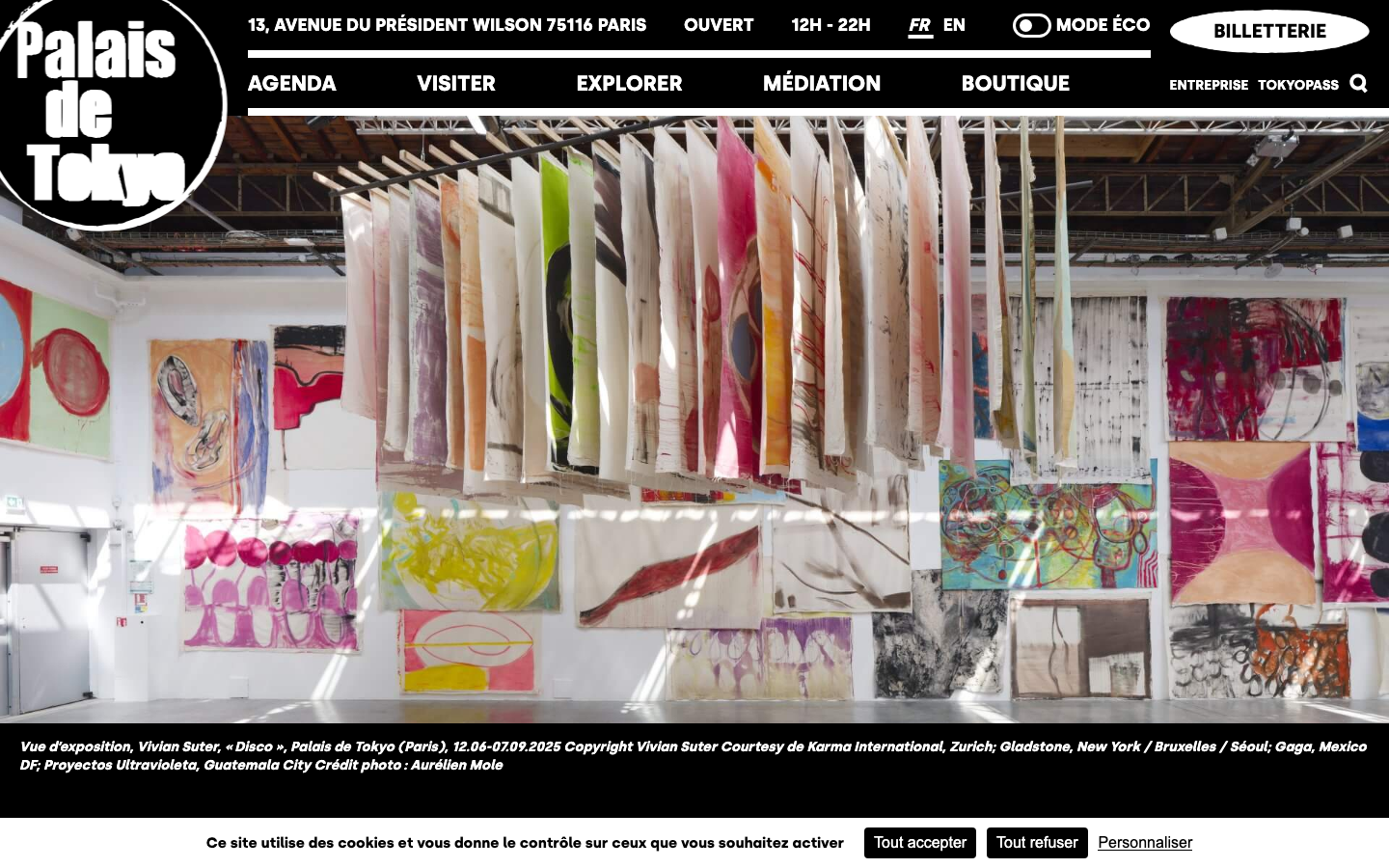 The layout prioritizes a strong visual hierarchy with a central image and a grid of text blocks. Typography is clean and impactful, with a focus on large-scale headings and a restrained color palette. The overall mood is sophisticated and understated. · modern art website, minimalist gallery, black and white portfolio, art museum design, editorial website, abstract art, cultural institution, dark website, sophisticated design, art platform