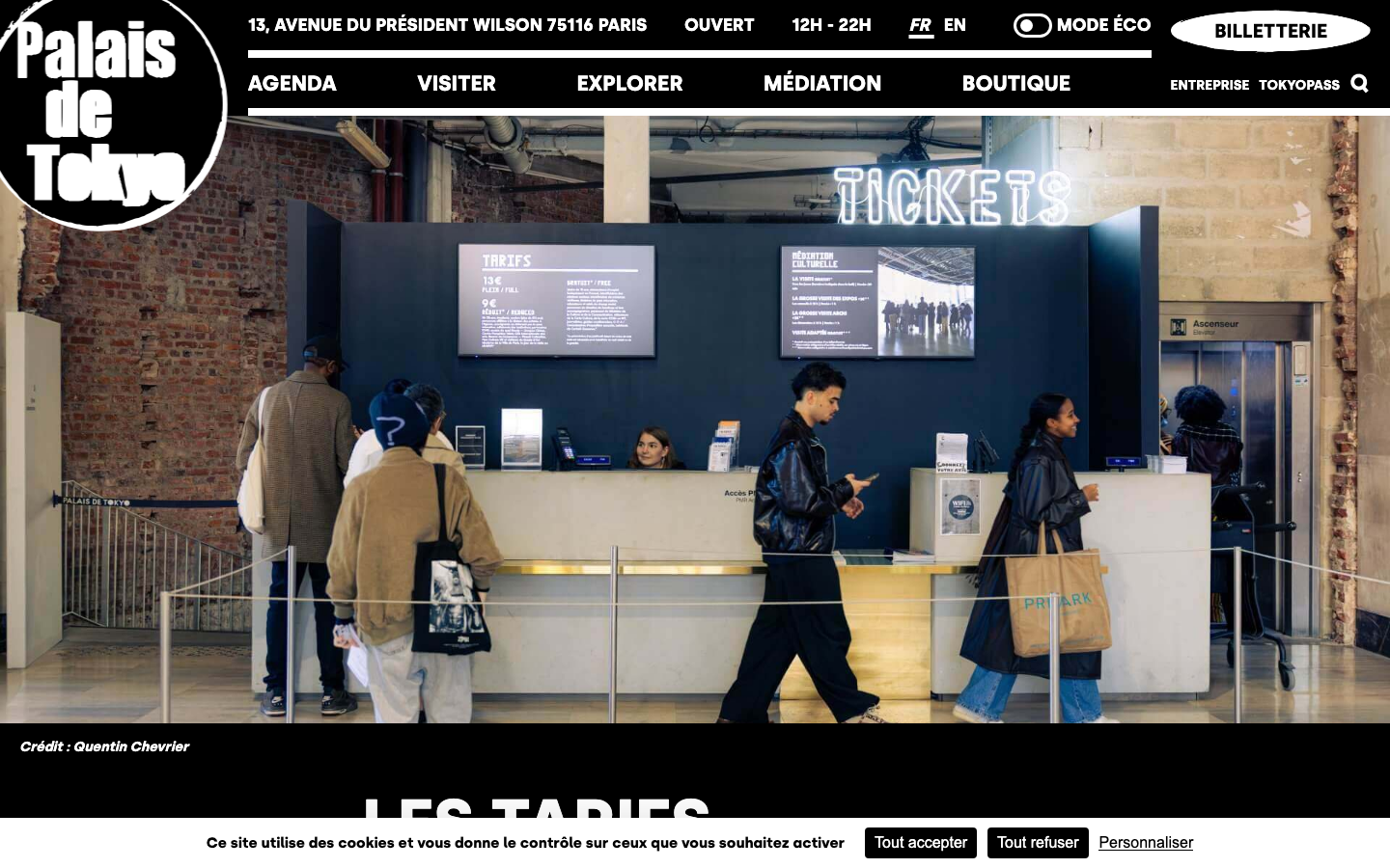 The layout prioritizes a strong visual hierarchy with a central image and a grid of text blocks. Typography is clean and impactful, with a focus on large-scale headings and a restrained color palette. The overall mood is sophisticated and understated. · modern art website, minimalist gallery, black and white portfolio, art museum design, editorial website, abstract art, cultural institution, dark website, sophisticated design, art platform