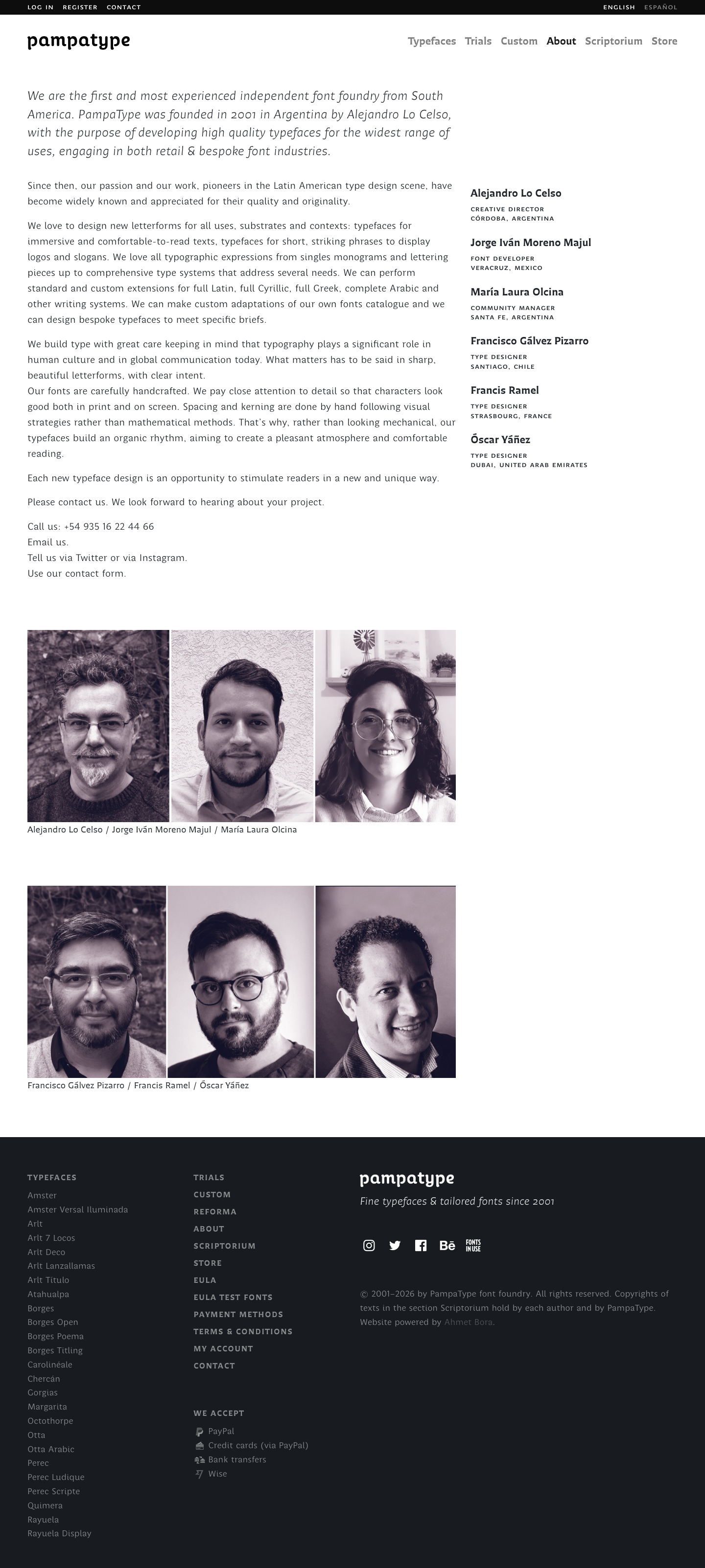 Pampatype — About - full page scroll