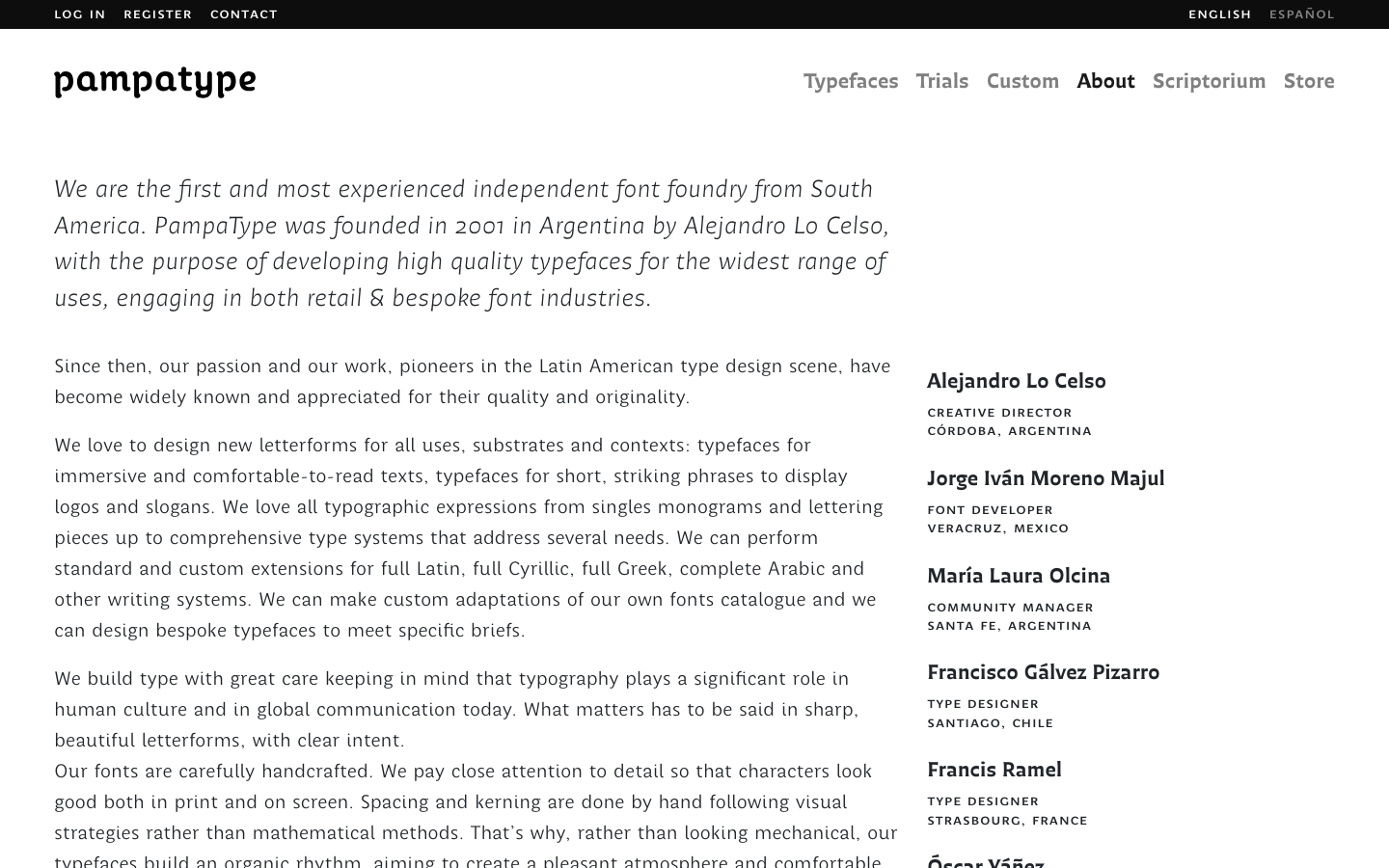 The page presents a clean, typographic-focused display of font variations. The layout is spacious and uncluttered, emphasizing the visual qualities of the typefaces through ample negative space and a consistent presentation. · font showcase, typography display, typeface samples, design system, font family, pampatype, lettering, type design