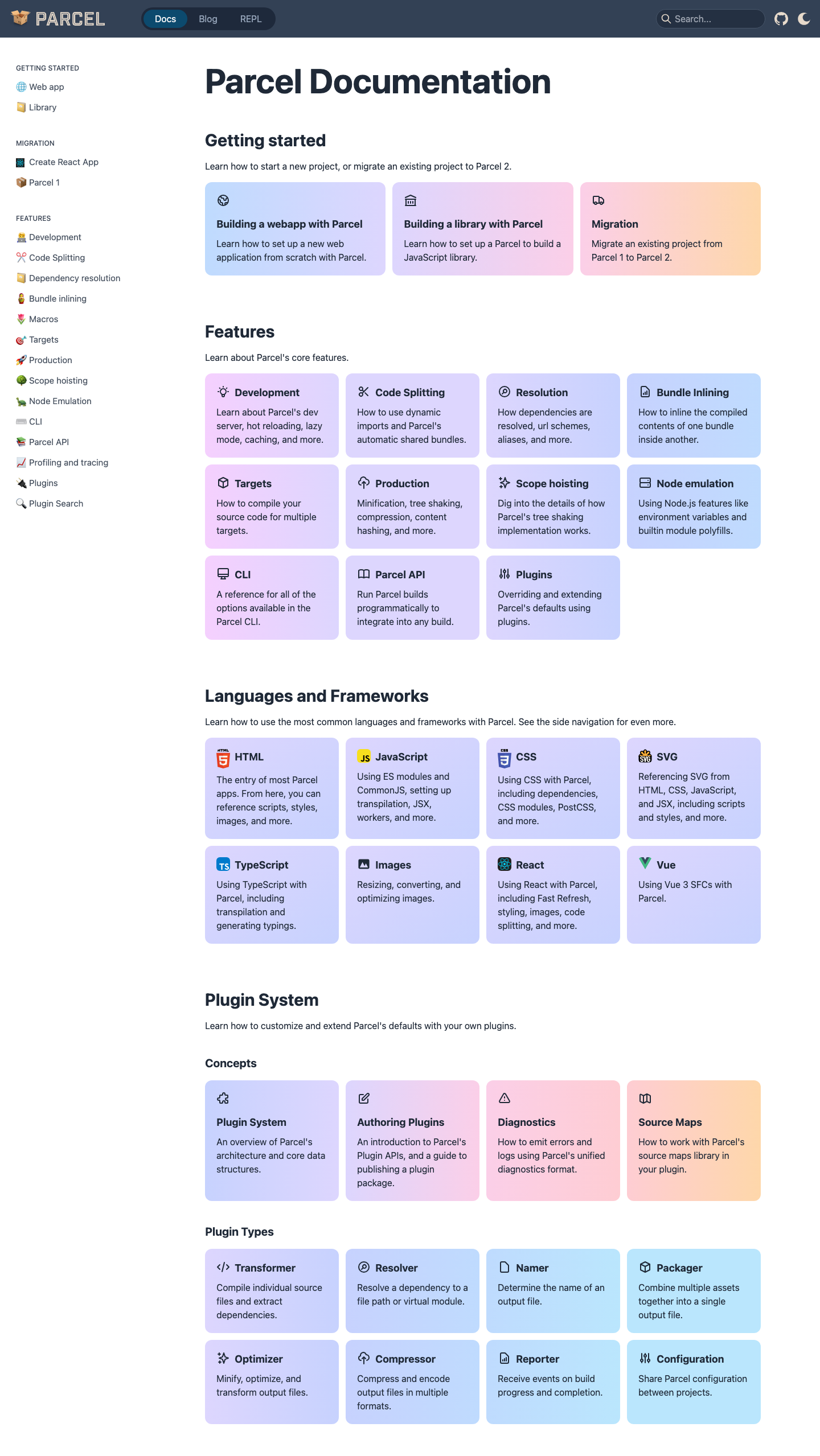 Parceljs — Docs - full page scroll